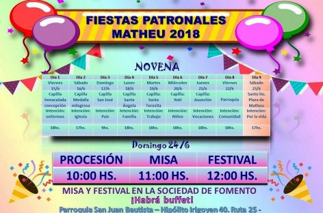 Fiestas Patronales Matheu 2018: se viene la novena de San Juan Bautista
