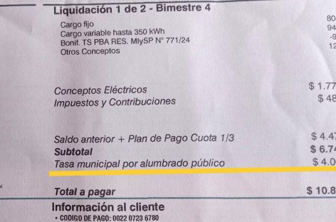 Vecino indignado por tener que pagar 4 mil pesos de tasa municipal de alumbrado en la boleta de Edenor